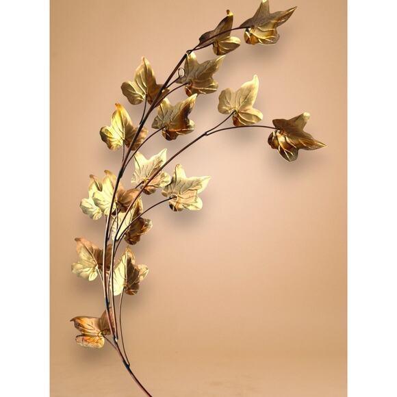 MCM Brass and Copper Ivy Leaf Wall Art Set of 4 Branch and Flower Sculptures - Picture 2 of 12
